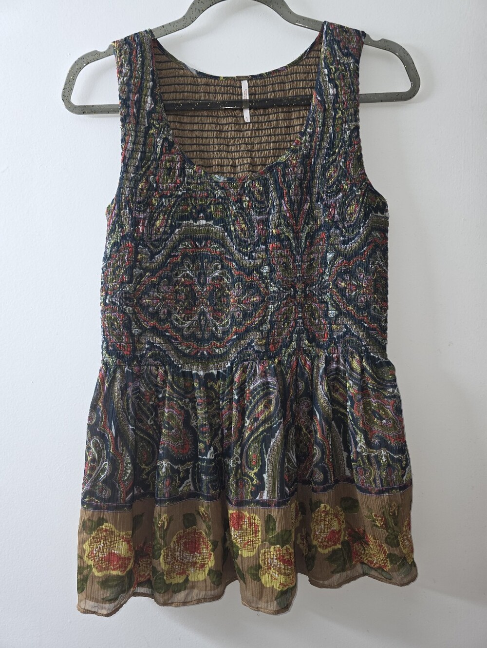 Free People Paisley Smocked Boho Floral Sleeveless Top Size S - Picture 1 of 6
